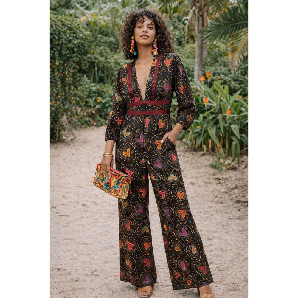 FARM Rio Black Multicolor Jumpsuit Coveralls Overalls Pants  Women's Size Small